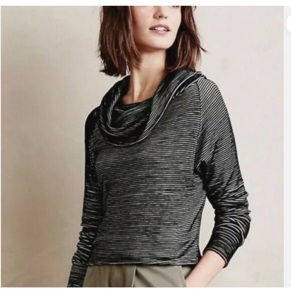 ANTHROPOLOGIE Dolan Black White Striped Cowl Neck Long Sleeve Top Size X-Large - Picture 1 of 9